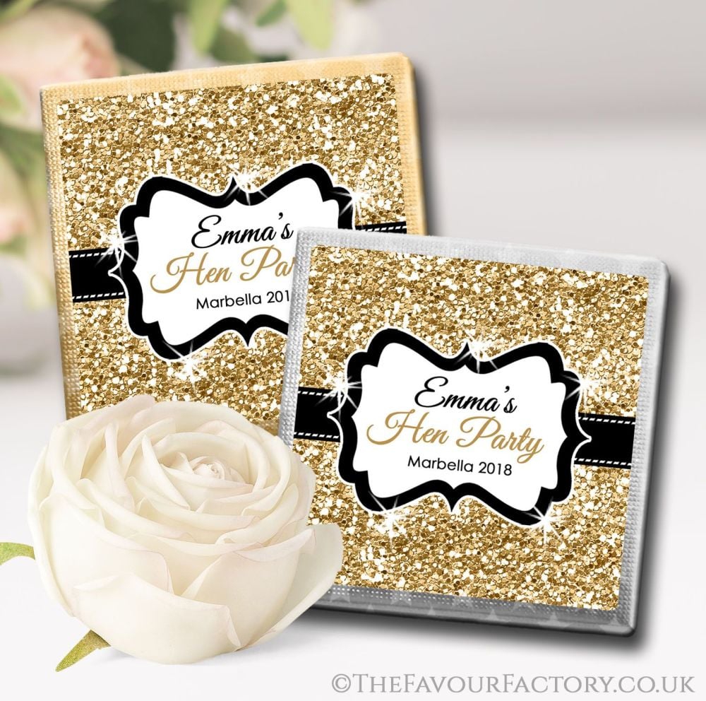 Gold Glitter Personalised Hen Party Chocolates Favours