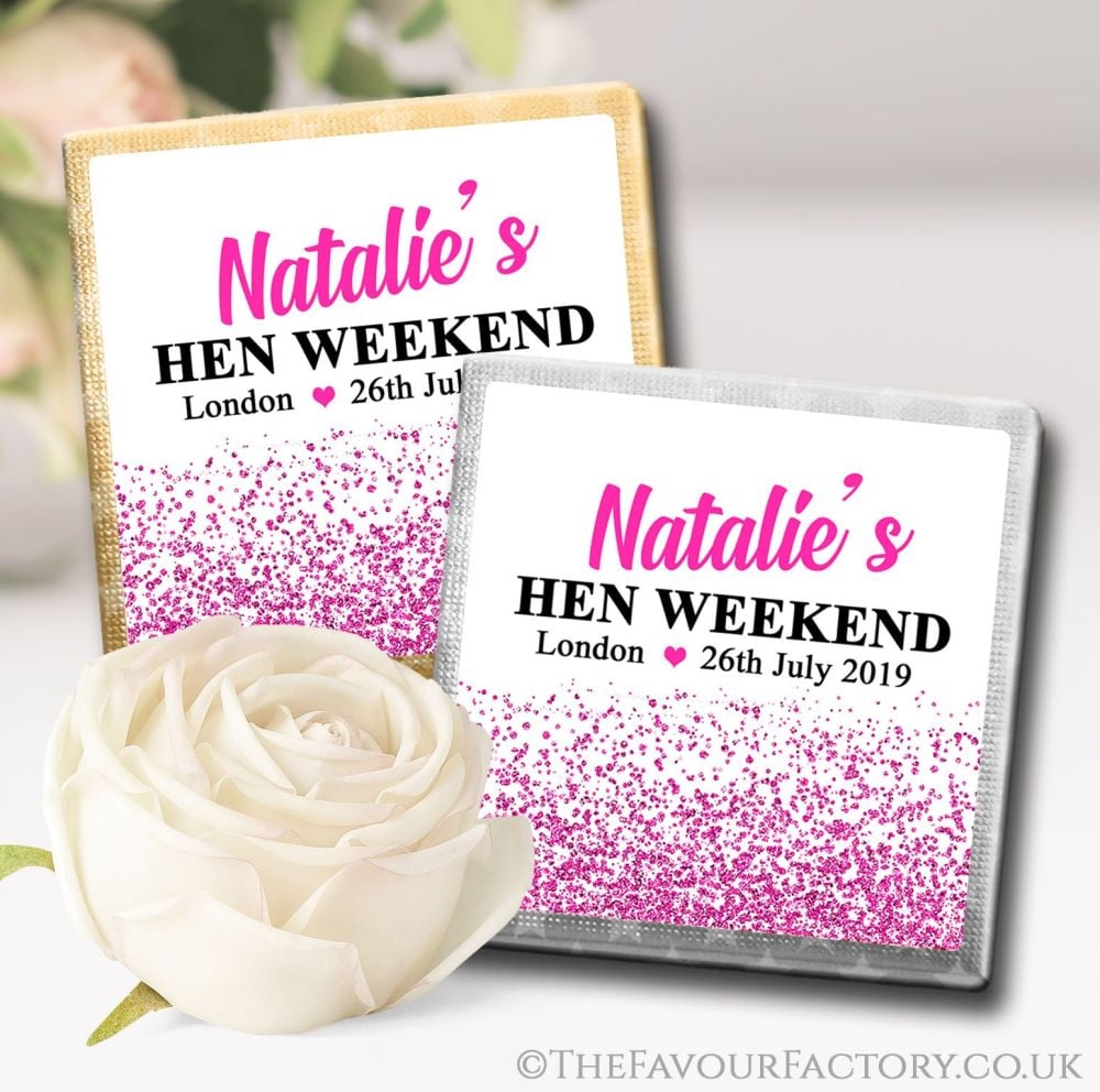 Personalised Hen Party Chocolates Hot Pink Glitter Confetti