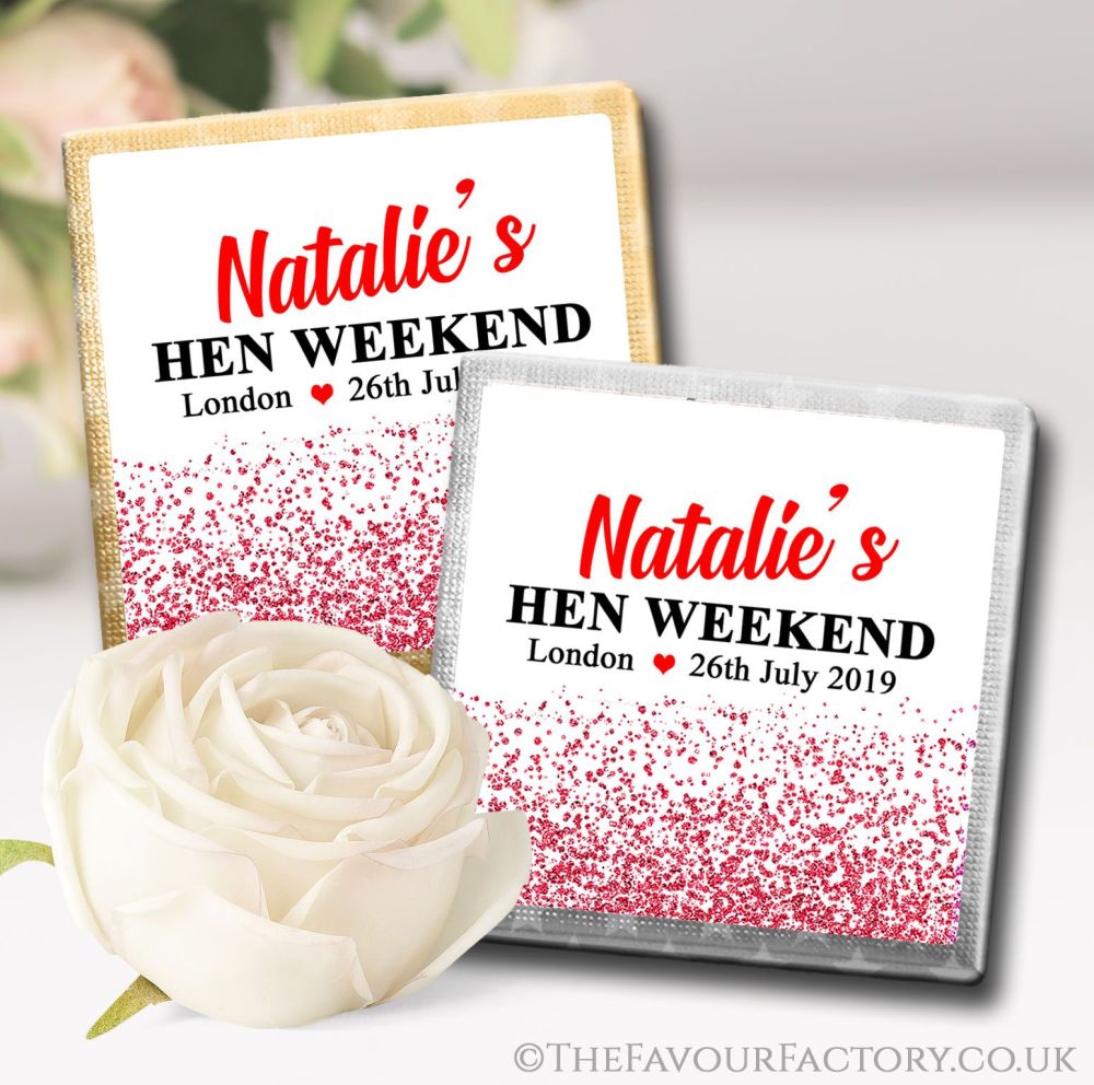 Personalised Hen Party Chocolates Favours Red Glitter Confetti