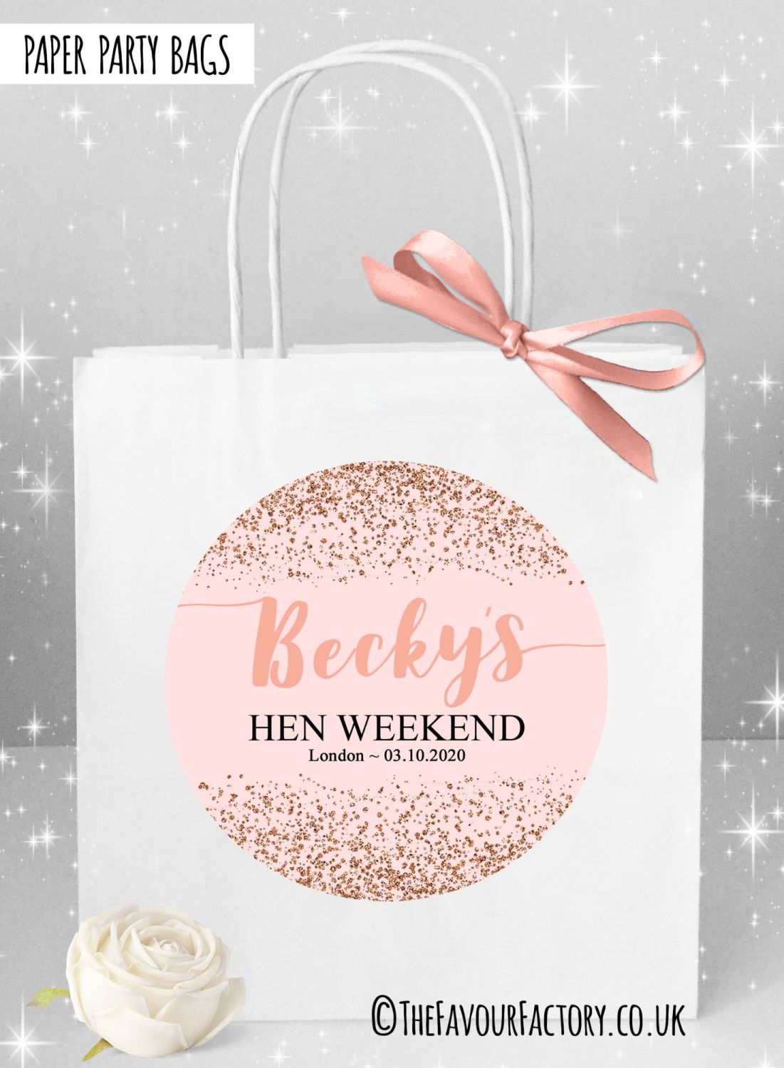 Hen Do Party Bags Rose Gold Scatter Glitter x1