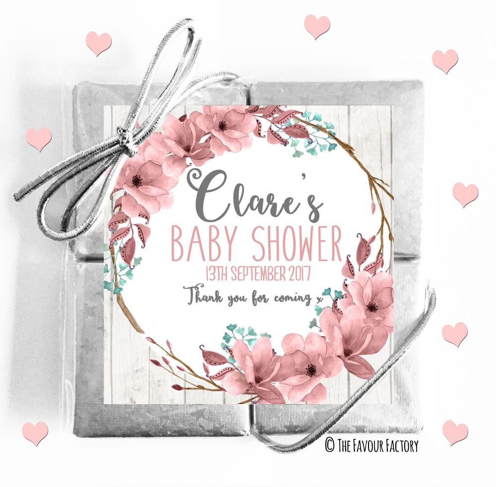 Baby Shower Chocolates Quads Favours Burgundy Blush Floral Wreath x1