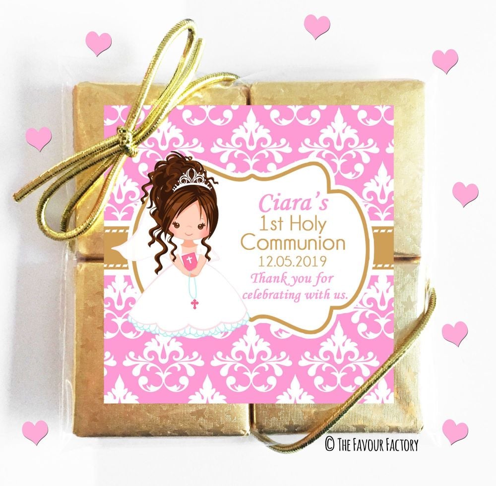 Holy Communion Chocolates Quads Favours Brown Hair Girl x1