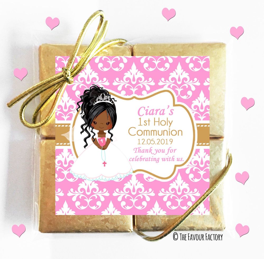 Personalised Holy Communion Chocolates Quads Favours Black Girl Black Hair