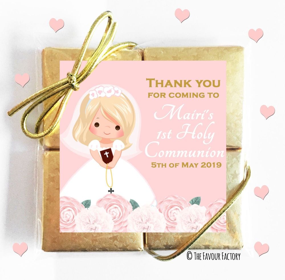 Holy Communion Chocolates Quads Favours Floral Blonde Hair Girl x1