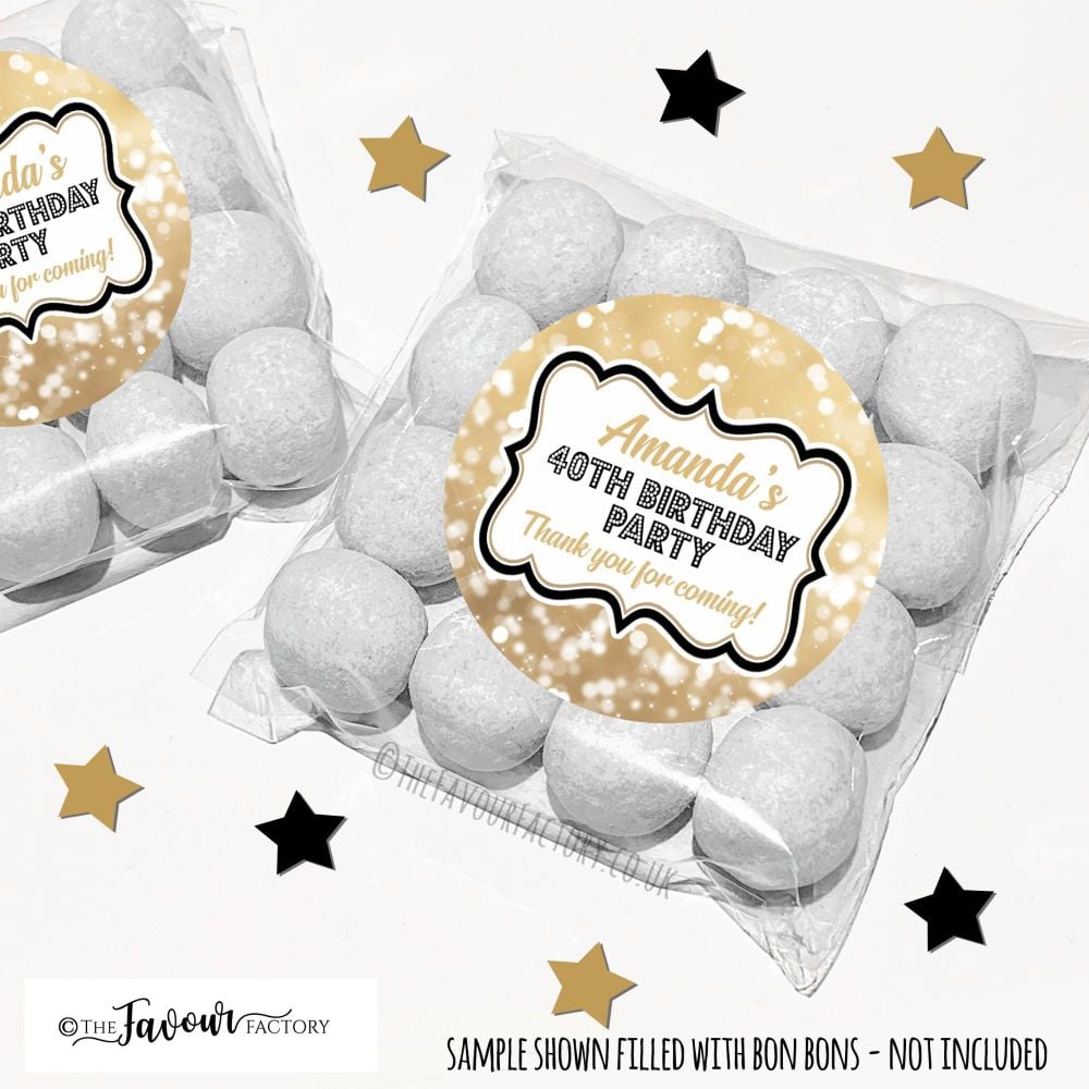Gold Bokeh Sparkles Adult Birthday Party Favours Sweet Bags Kits x12