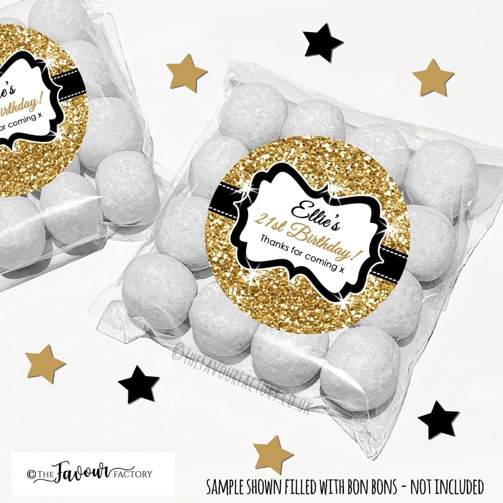 Gold Glitter Adult Birthday Party Favours Sweet Bags Kits x12