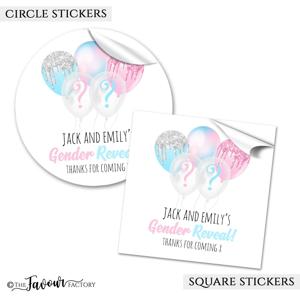 Personalised Gender Reveal Stickers Pink And Blue Balloons