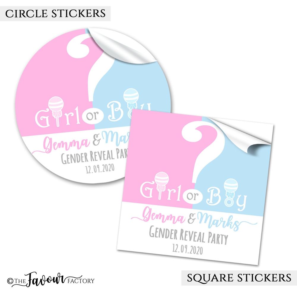 Personalised Gender Reveal Stickers Girl or Boy