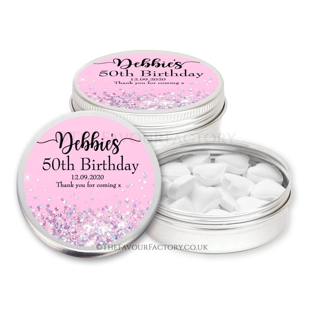 Adult Birthday Favours Tins Pink Iridescent Glitter Confetti x1