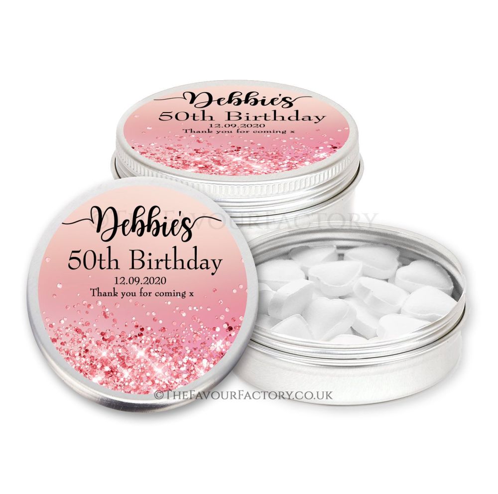 Adult Birthday Favours Tins Rose Gold Iridescent Glitter Confetti x1