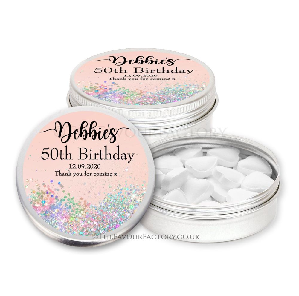 Adult Birthday Favours Tins Pale Peach Iridescent Glitter Confetti x1