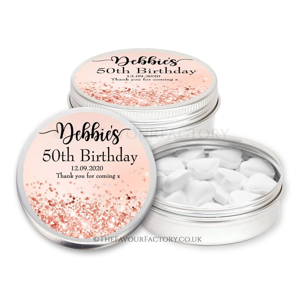 Adult Birthday Favours Tins Rose Gold Iridescent Glitter Confetti x1