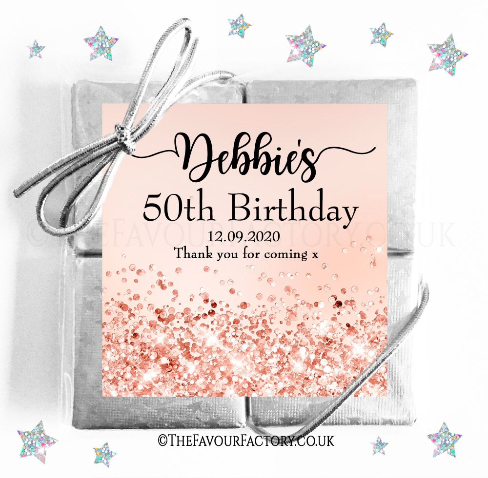 Birthday Party Chocolate Quads Rose Gold Iridescent Glitter x1