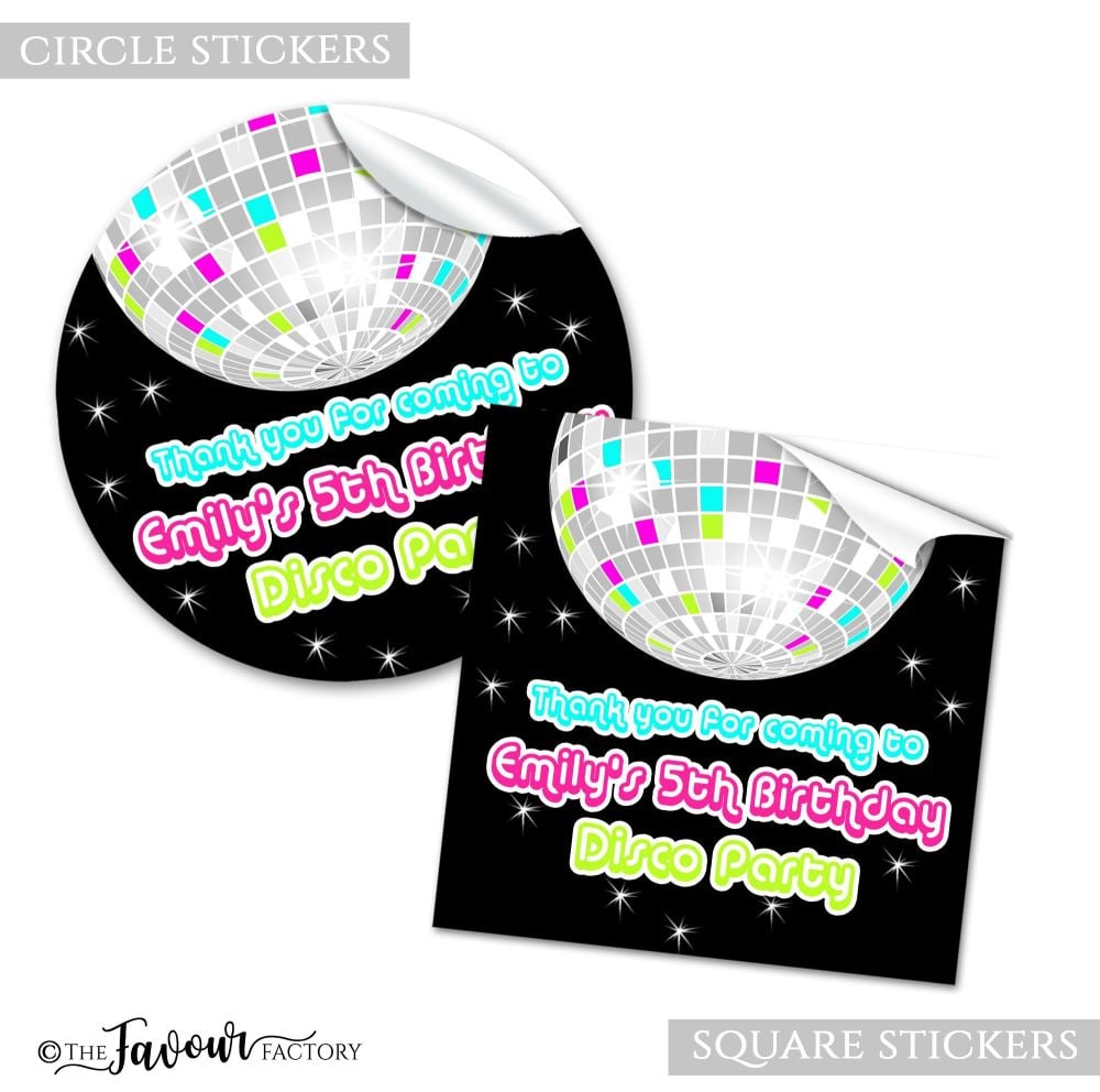 Personalised Stickers Birthday Party Retro Disco