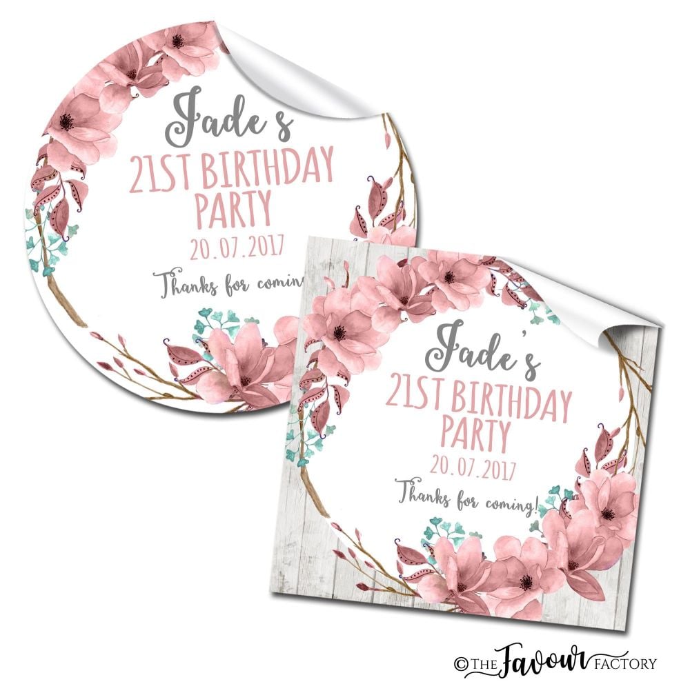 Personalised Birthday Stickers Boho Floral Wreath