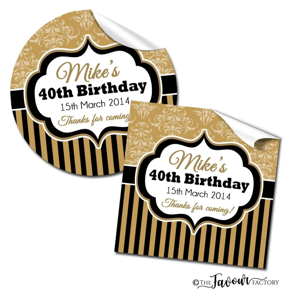 Damask Stripe Adult Birthday Party Stickers