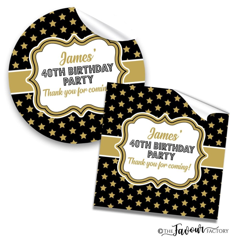 Gold Stars Adult Birthday Party Stickers