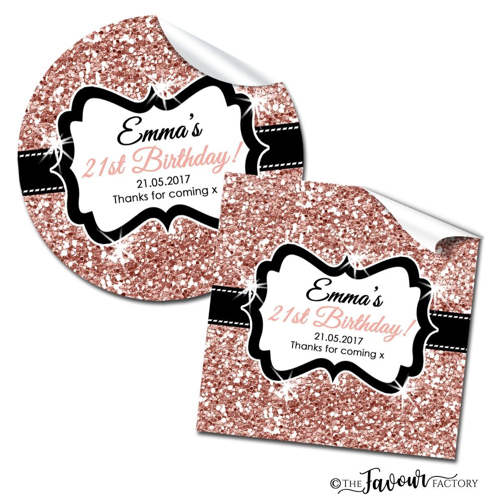 Personalised Birthday Stickers Rose Gold Glitter