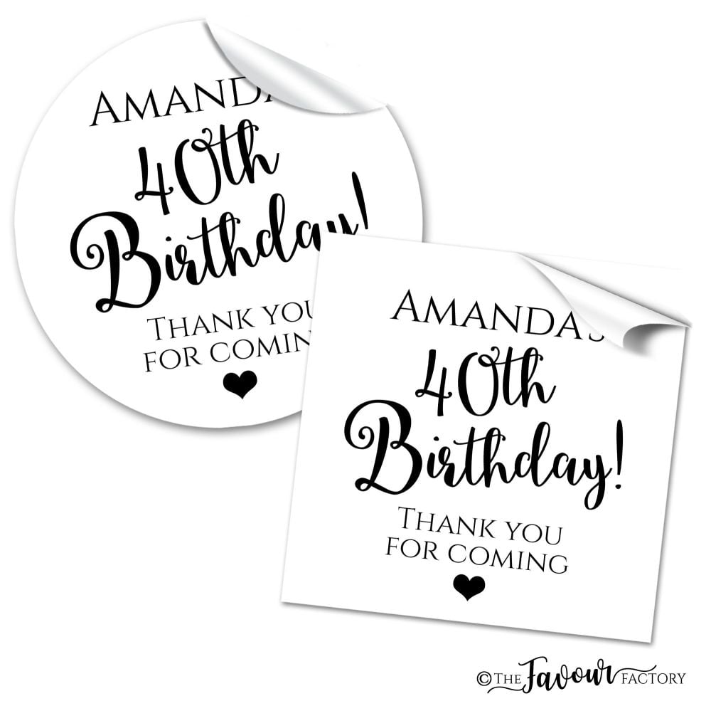 Black and White Classic Typeface Adult Birthday Stickers