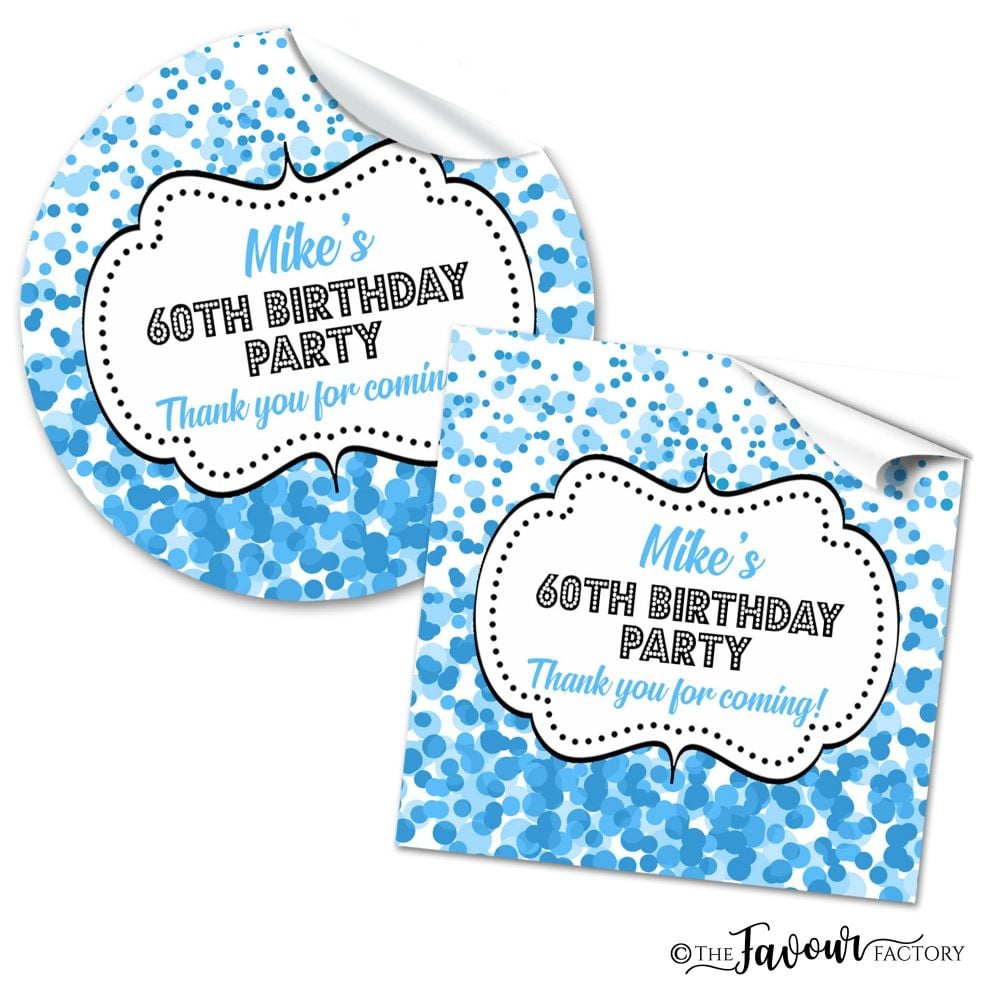 Confetti Blue Adult Birthday Party Stickers