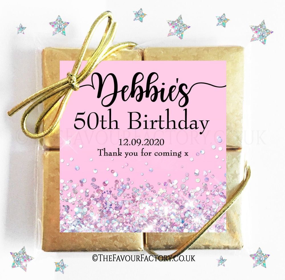 Birthday Party Chocolate Quads Pink Glitter Sparkles x1