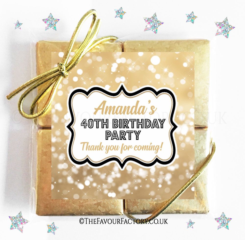 Birthday Chocolates Quads Gold Bokeh x1