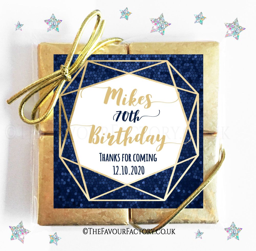 Birthday Chocolates Quads Gold Frame Navy Mosaic x1