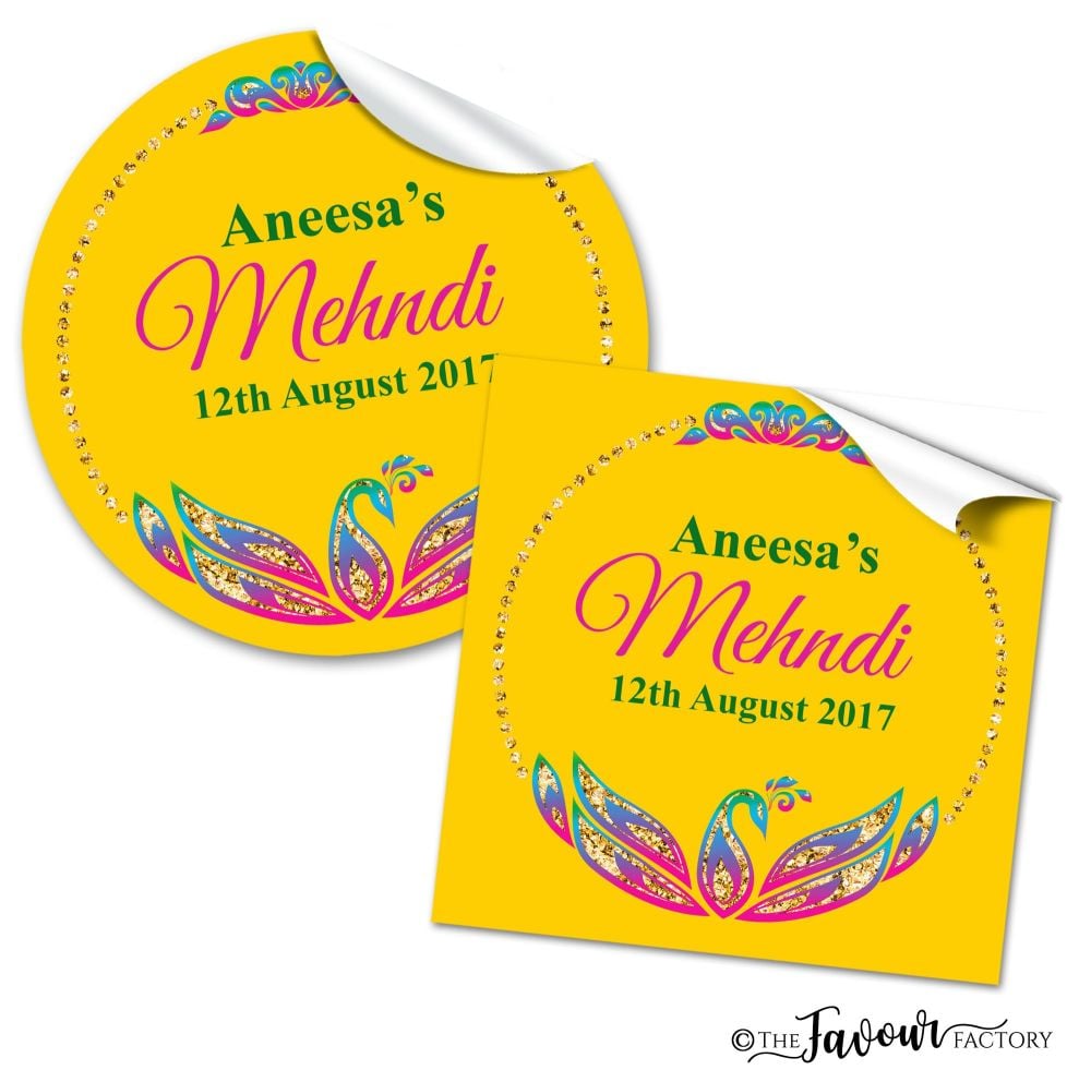 Glitter Frame Peacock Mehndi Wedding Stickers