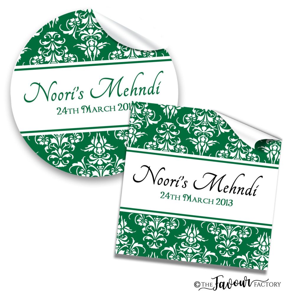 Mehndi Wedding Stickers - Hunter Green Damask