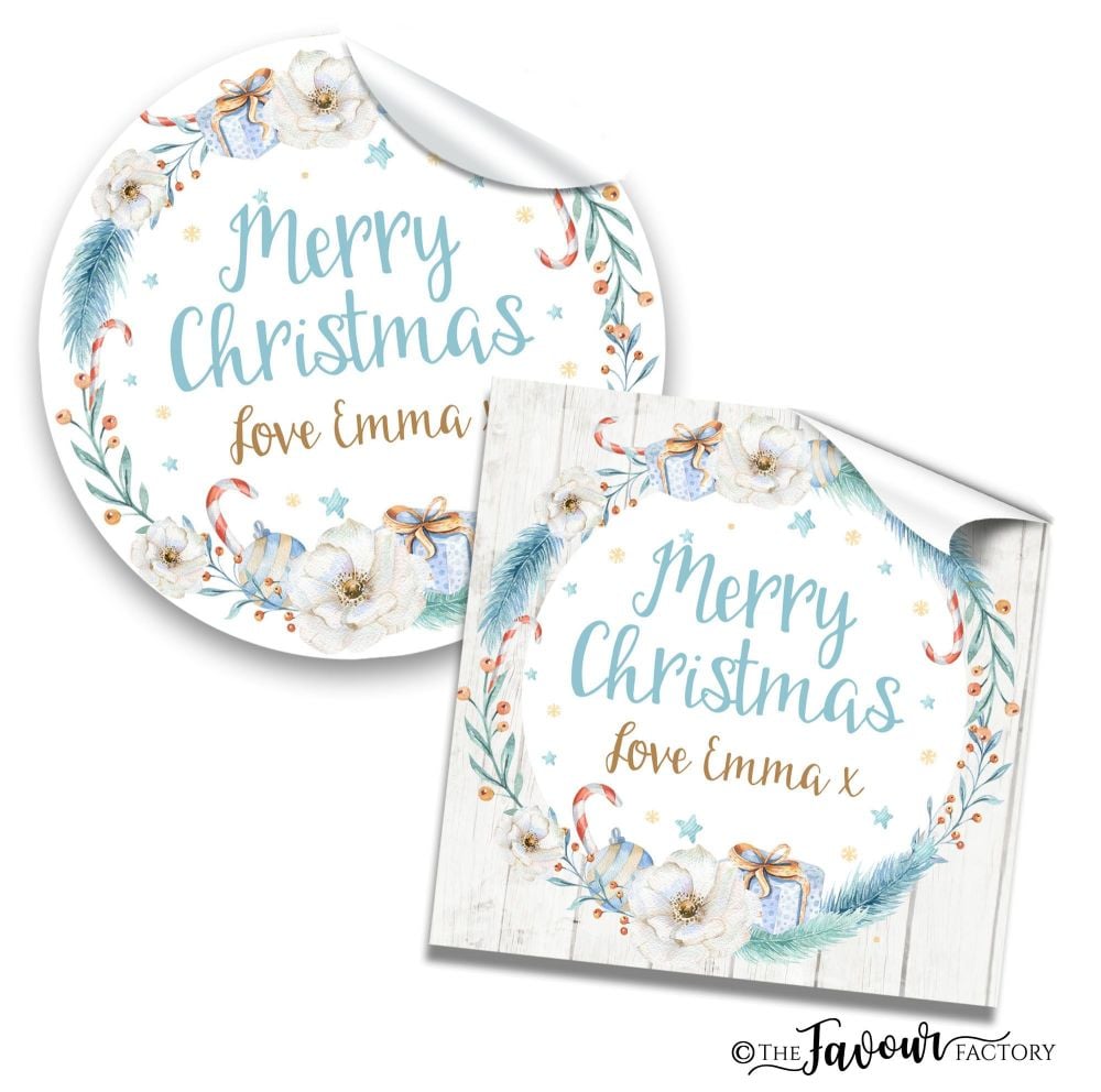 Personalised Christmas Stickers Floral Wreath