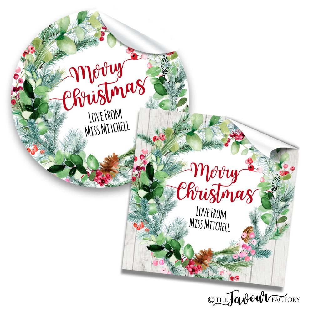 Christmas Stickers Pinecone Berry Wreath