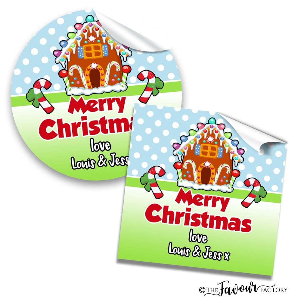 Personalised Christmas Stickers Gingerbread House