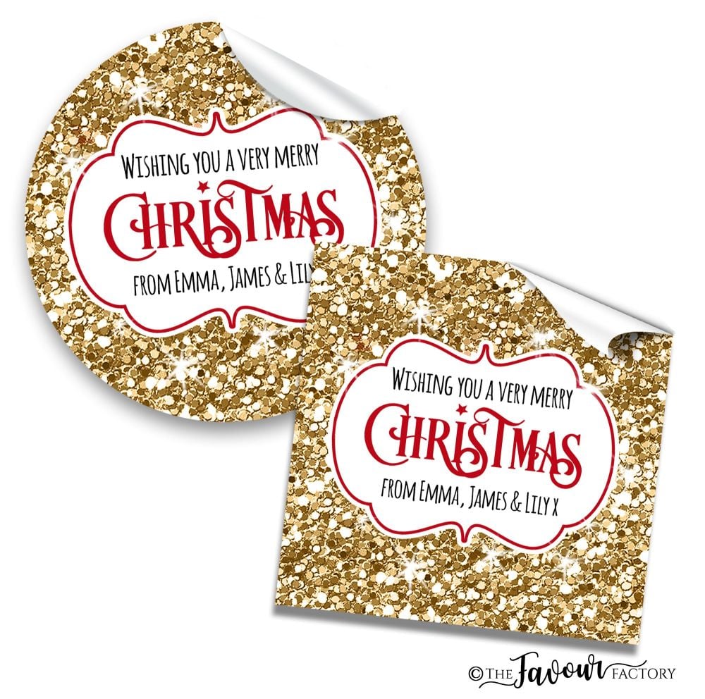 Personalised Christmas Stickers Gold Glitter