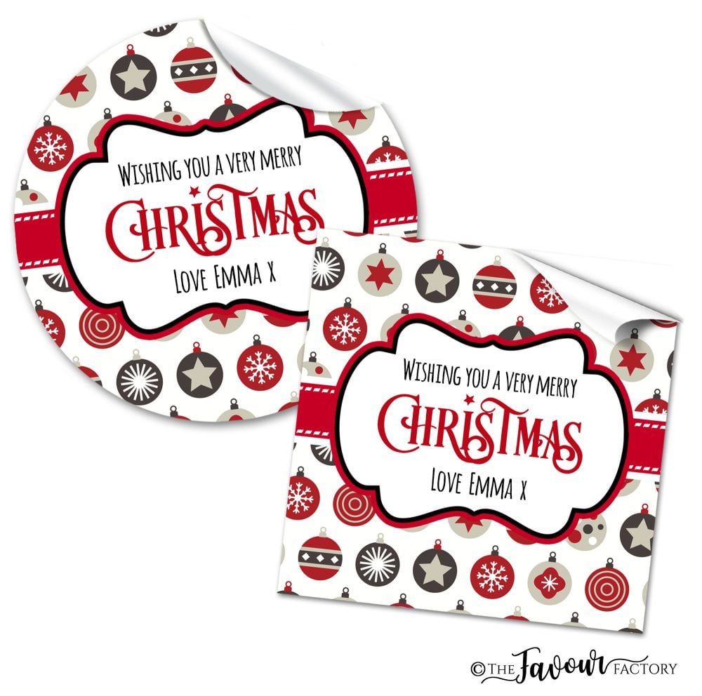 Christmas Stickers Grey and Red Baubles