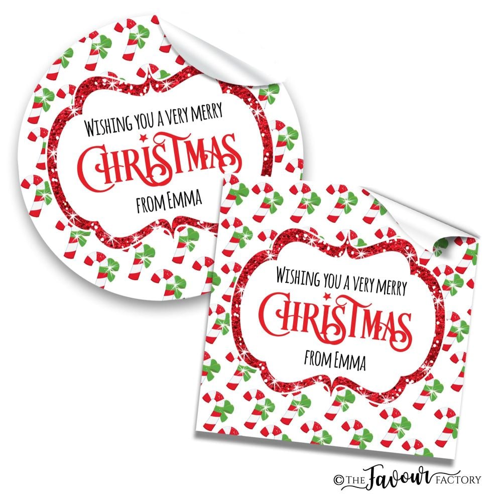 Christmas Stickers Candy Cane Glitter