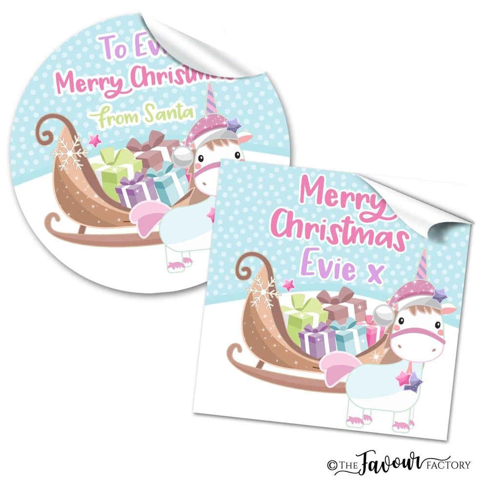 Christmas Stickers Unicorn Sleigh