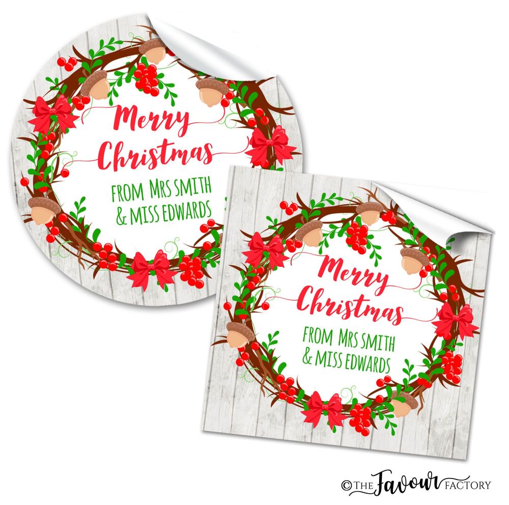 Christmas Stickers Acorn Holly Wreath