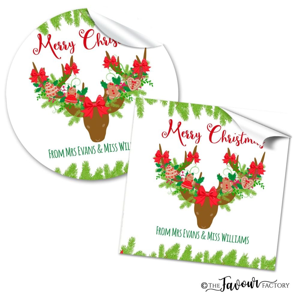 Christmas Gift Tag Stickers Decorated Antlers