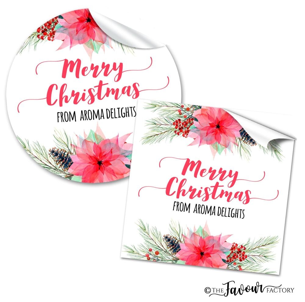 Personalised Christmas Stickers Flaming Poinsettia