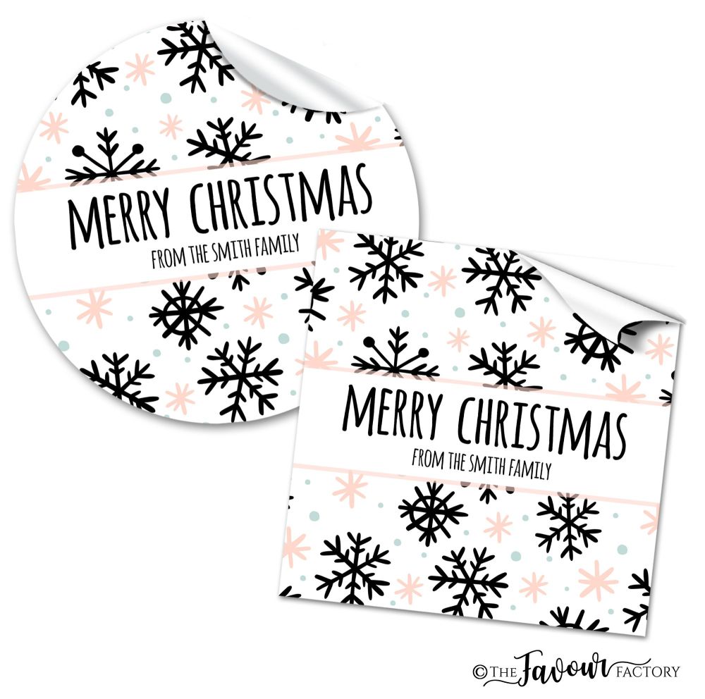 Personalised Christmas Stickers Mod Snowflakes
