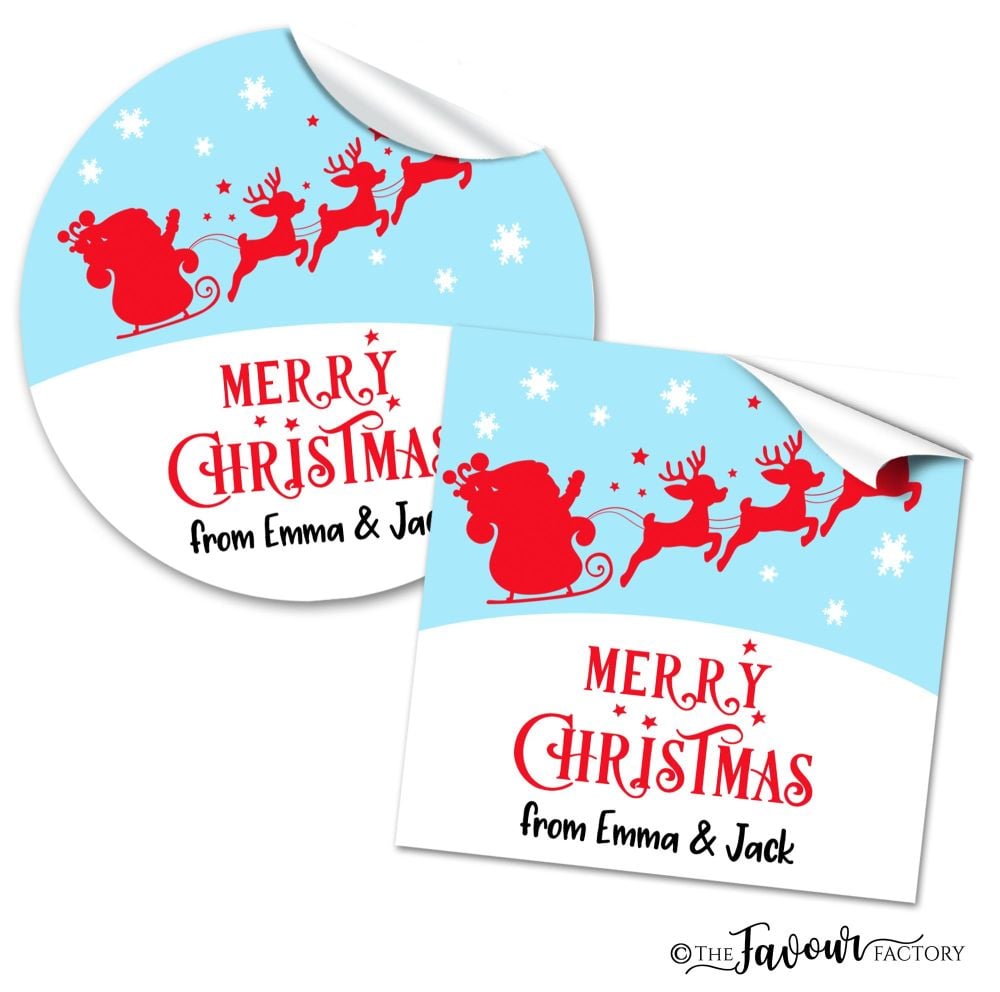 Personalised Christmas Stickers Sleigh In Sky