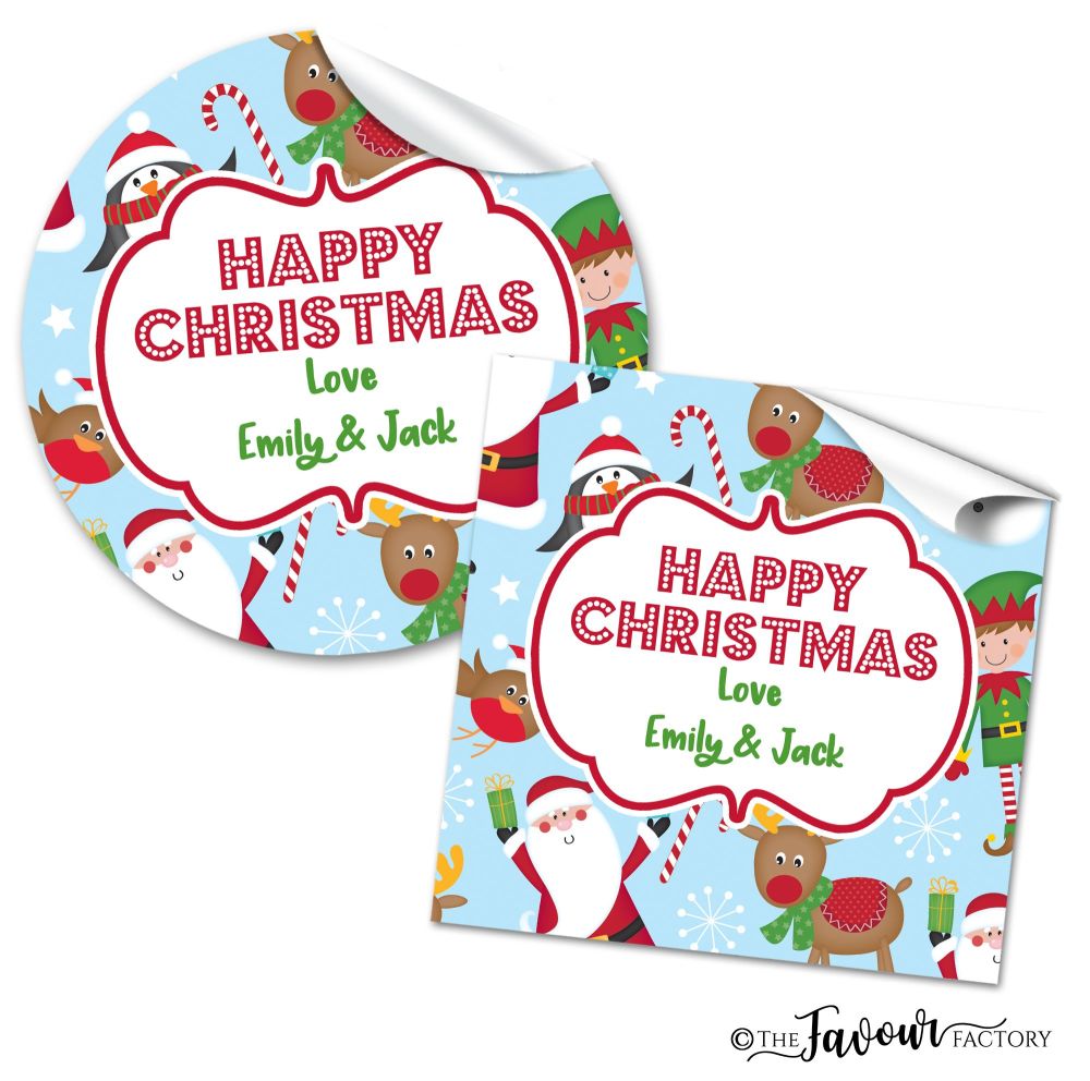 Personalised Christmas Stickers Santas Friends