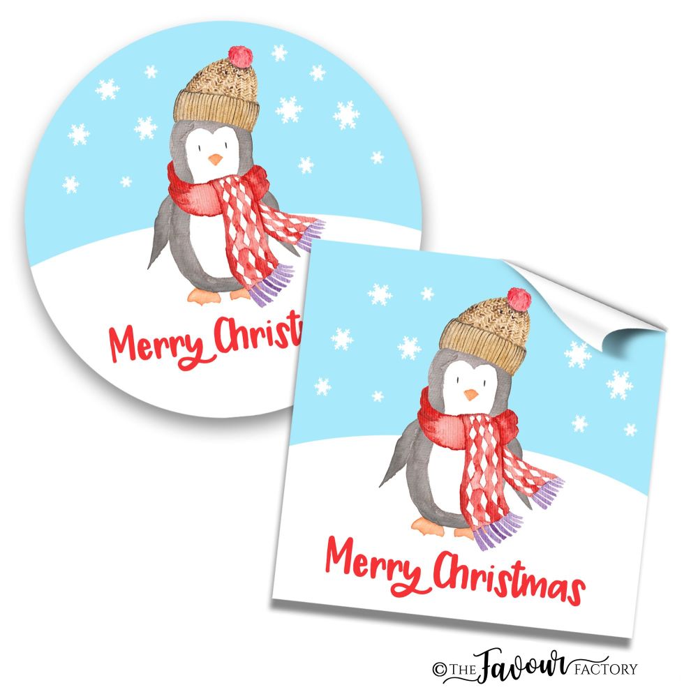 Personalised Christmas Stickers Penguin In Hat