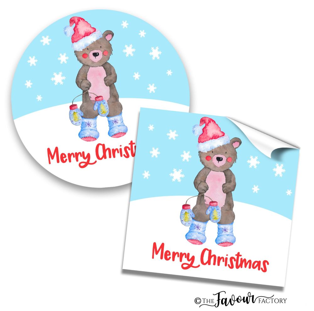 Personalised Christmas Stickers Bear In Boots