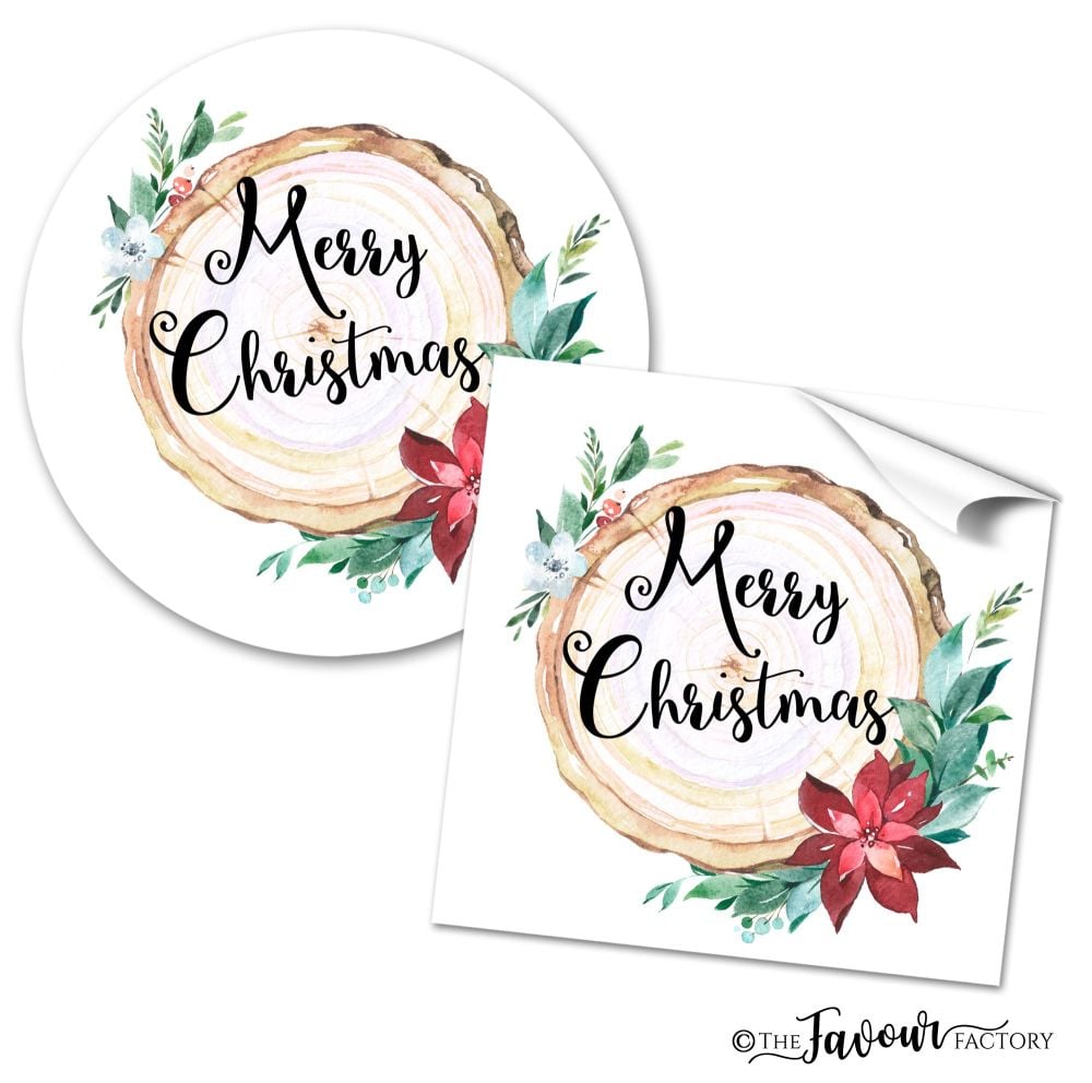 Christmas Stickers Floral Wooden Piece