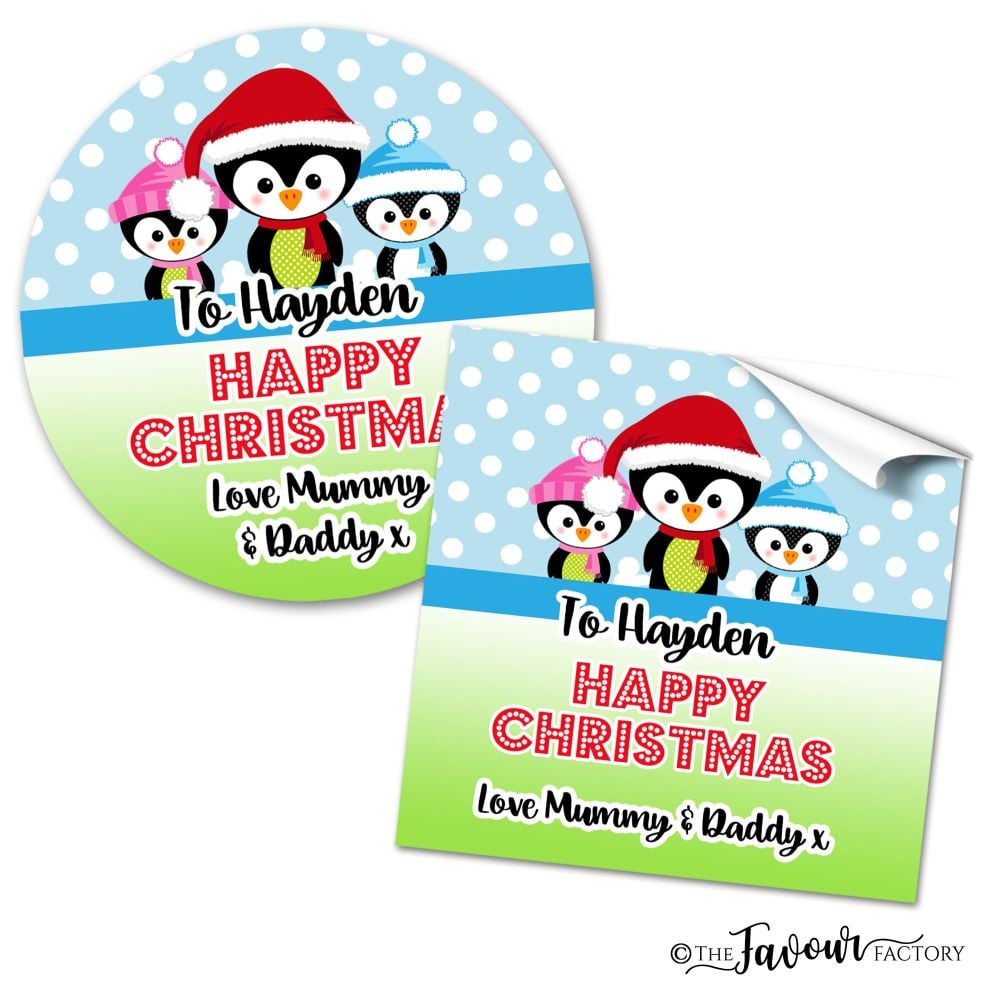 Personalised Christmas Stickers 3 Little Penguins