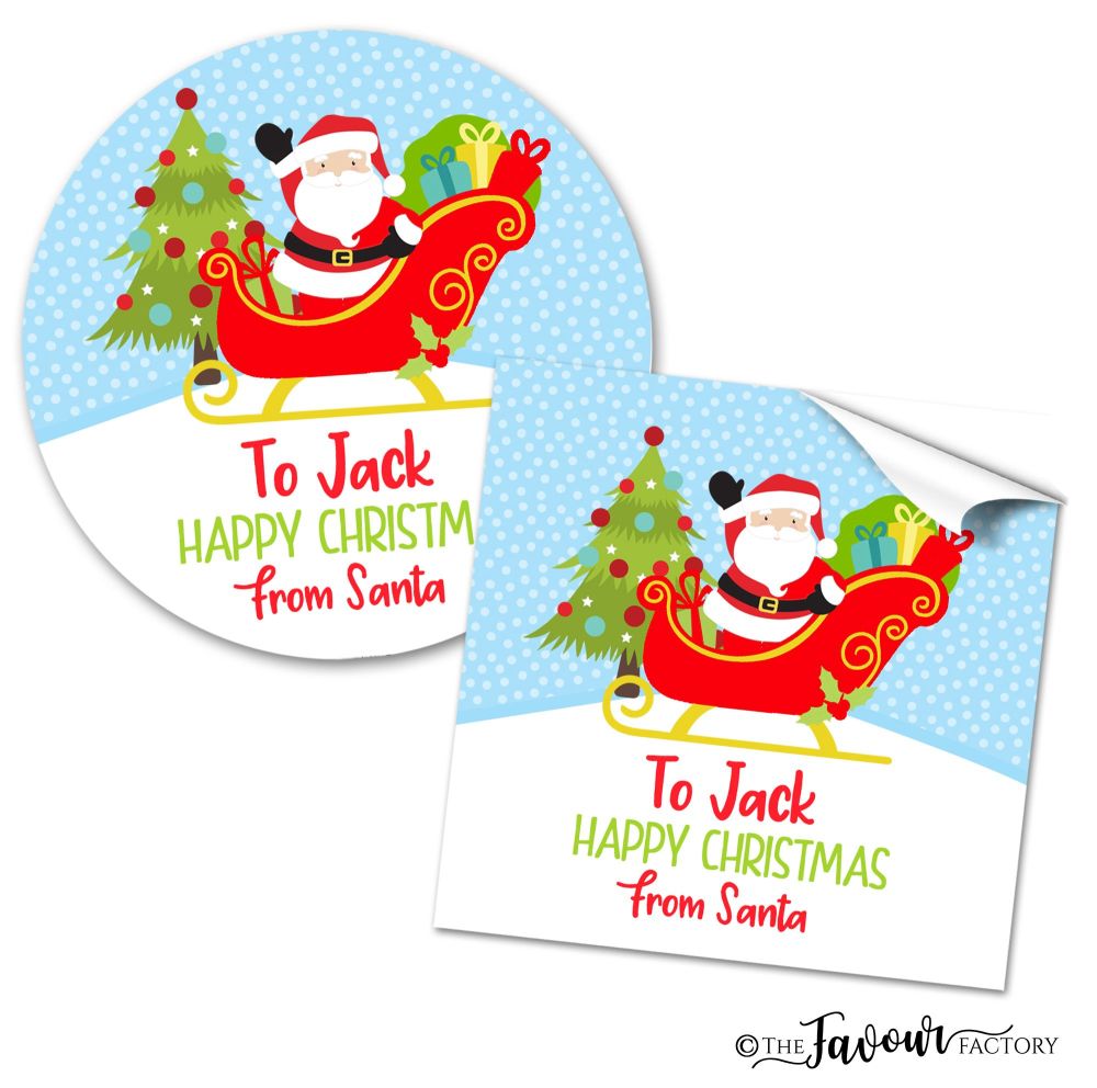 Personalised Christmas Stickers Santa Sleigh
