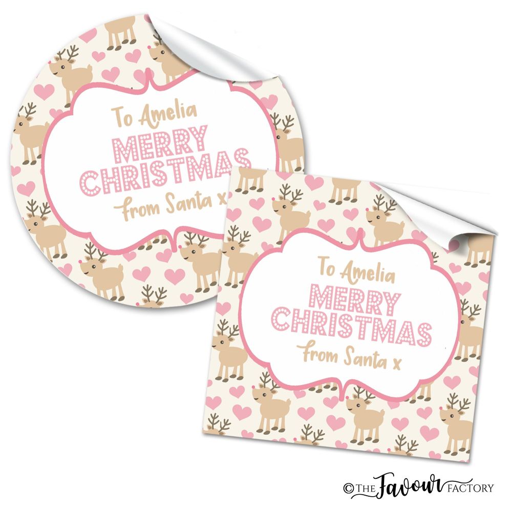 Personalised Christmas Stickers Reindeer Hearts