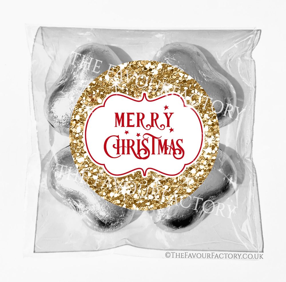 Personalised Christmas Chocolates Bags Gold Glitter