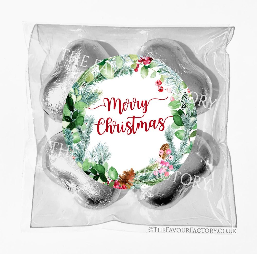 Personalised Christmas Chocolates Bags Pine Berry Winter Wreath